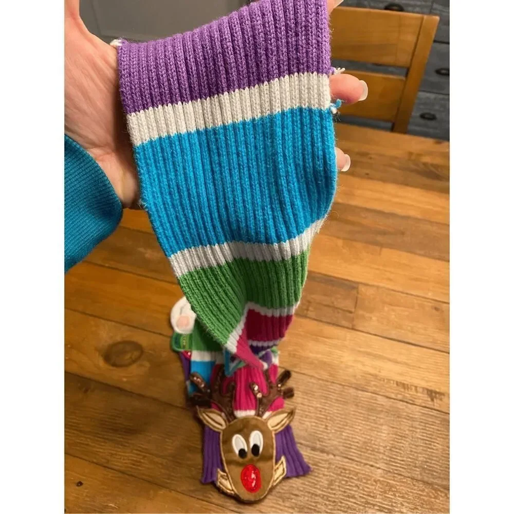 Snowman Reindeer knitted kids winter snow scarf multicolor
